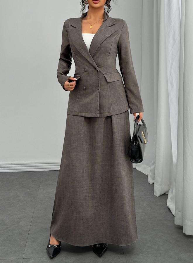 تايك تو طقم بليزر رمادي مزدوج الأزرار مع تنورة - Image 5