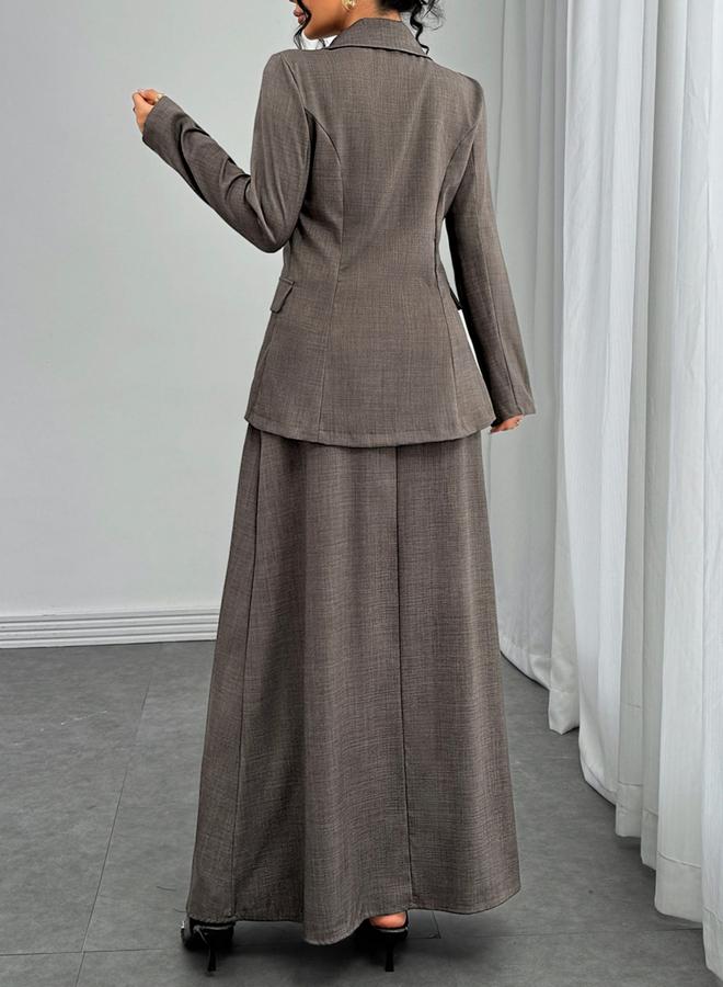 تايك تو طقم بليزر رمادي مزدوج الأزرار مع تنورة - Image 2