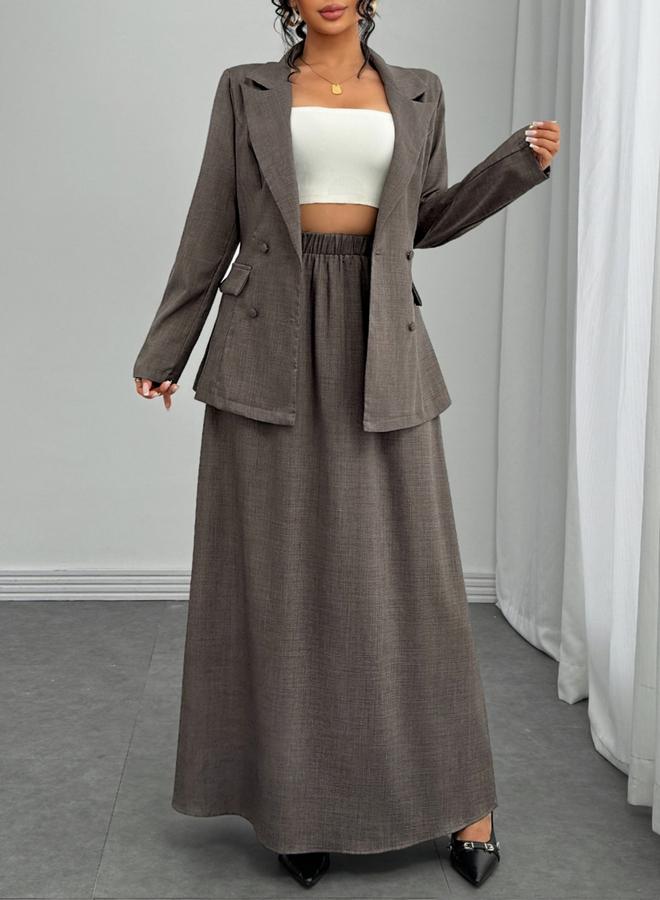 تايك تو طقم بليزر رمادي مزدوج الأزرار مع تنورة - Image 4