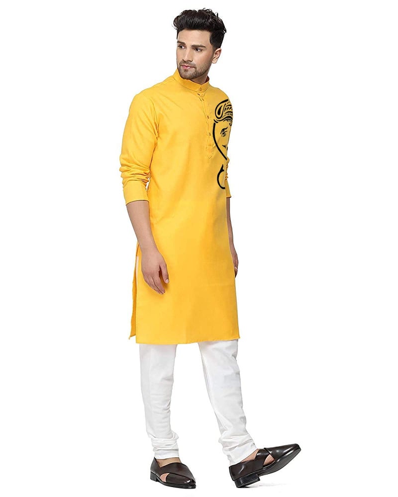 ashtang Cotton Blend Digital Print Kurta Pyjama Set || Ganesha Print (in, Alpha, L, Regular, Yellow) - Image 3