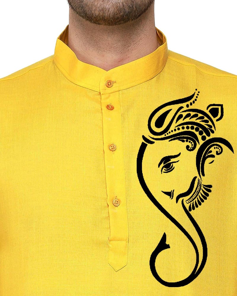 ashtang Cotton Blend Digital Print Kurta Pyjama Set || Ganesha Print (in, Alpha, L, Regular, Yellow) - Image 5
