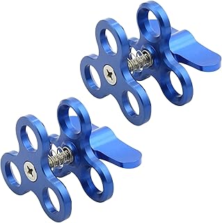 LetonPower Blue Aluminum Butterfly Clip Ball Clamp Mount, Diving Photography Butterfly Clip, Holes Ball Clamp Mount for - Image 1