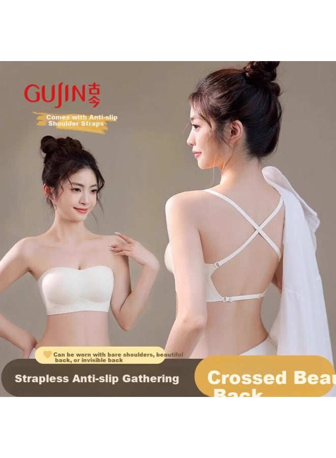 Gujin Strapless Anti-slip Liquid Foundation Bra Push-up Bralette With Half Fixed Cup And Backless Design For Small Busts - Image 1