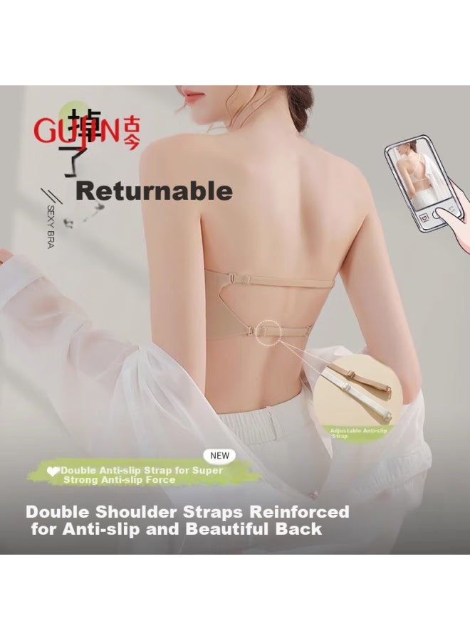Gujin Strapless Anti-slip Liquid Foundation Bra Push-up Bralette With Half Fixed Cup And Backless Design For Small Busts - Image 3