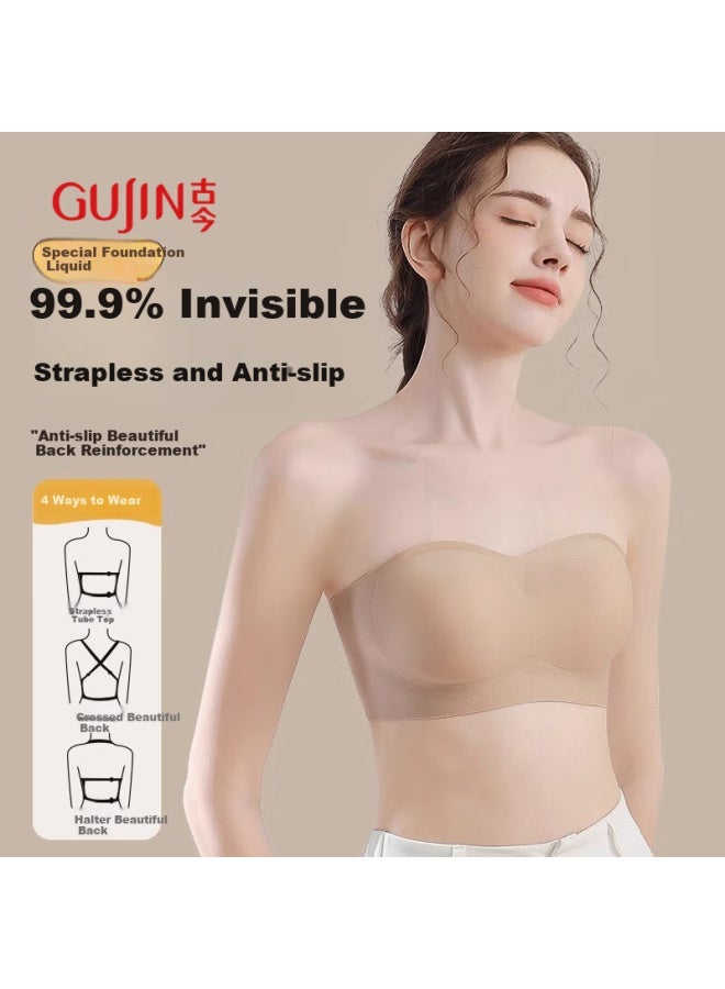 Gujin Strapless Anti-slip Liquid Foundation Bra Push-up Bralette With Half Fixed Cup And Backless Design For Small Busts - Image 2