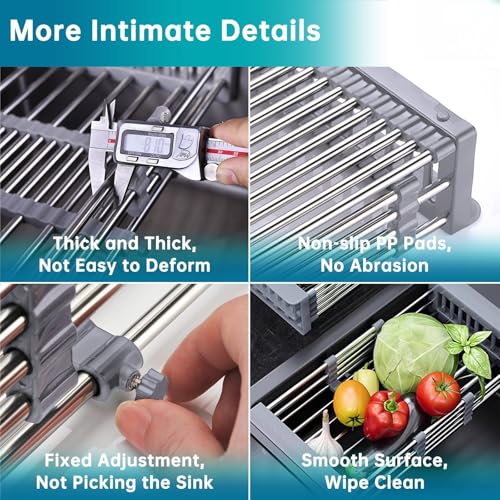 TUTEW Dish Drying Rack, Over The Sink Dish Drying Rack, Stainless Steel Dish Drainer with Adjustable Arms Holder Functional Kitchen Sink Organizer for Vegetable and Fruit - Image 3