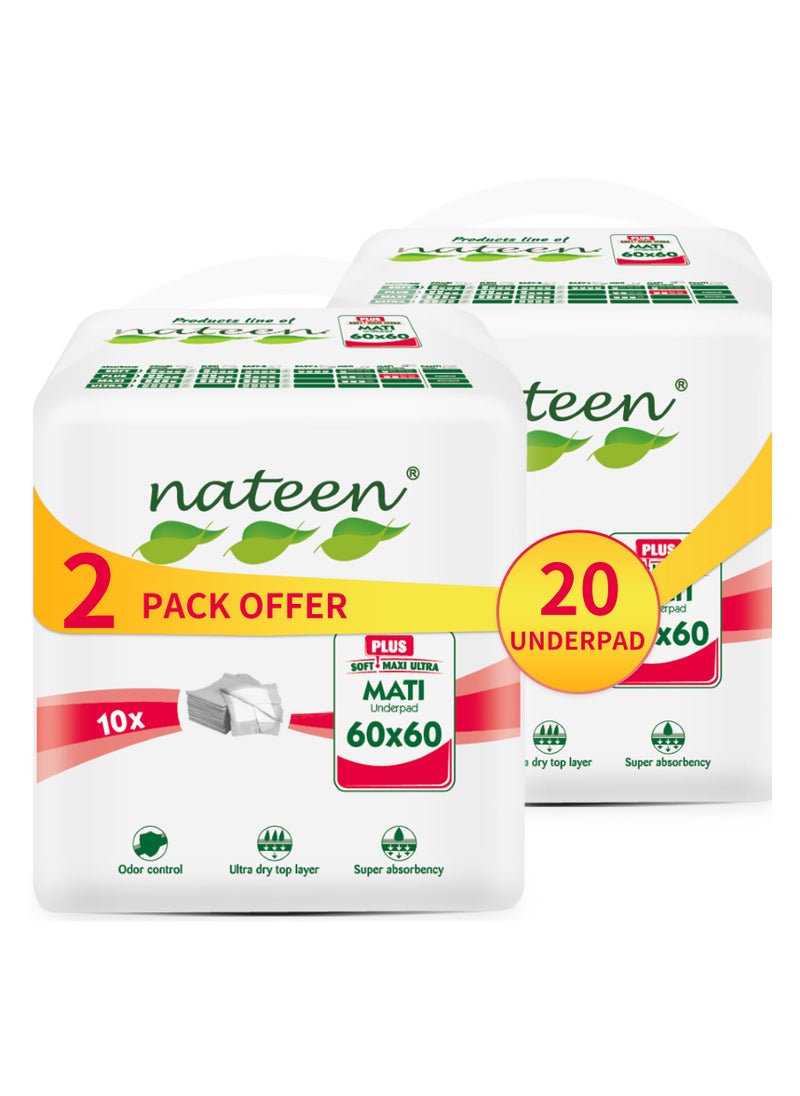 nateen Disposable Underpads,60 x 60 cm,20 Pcs Incontinence Pads,Diaper Changing Mats for Baby,High Absorbency Bed Pads,Mattress Protector Pads.  - Image 1