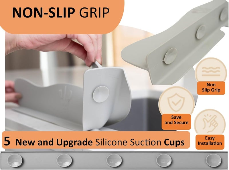 MAXMED Silicone Sink Splash Guard with Sponge Holder -19.5" x 4.5" x 2.5" Sink Silicone Splash Guard with Strong Suction - Sink Edge Protectors for Kitchen Sink - Farmhouse Kitchen Sink Splash Guard - Gray - Image 3
