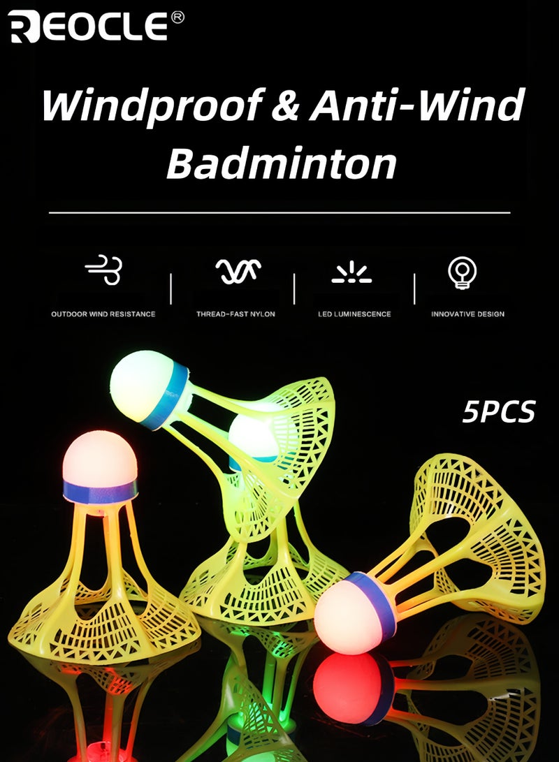 REOCLE 5PCS Windproof Badminton Shuttlecocks with Nylon Material and Wind Resistant Design Durable Sports Birdies with Hit Resistant Feature for Outdoor Practice Training Use - Image 1