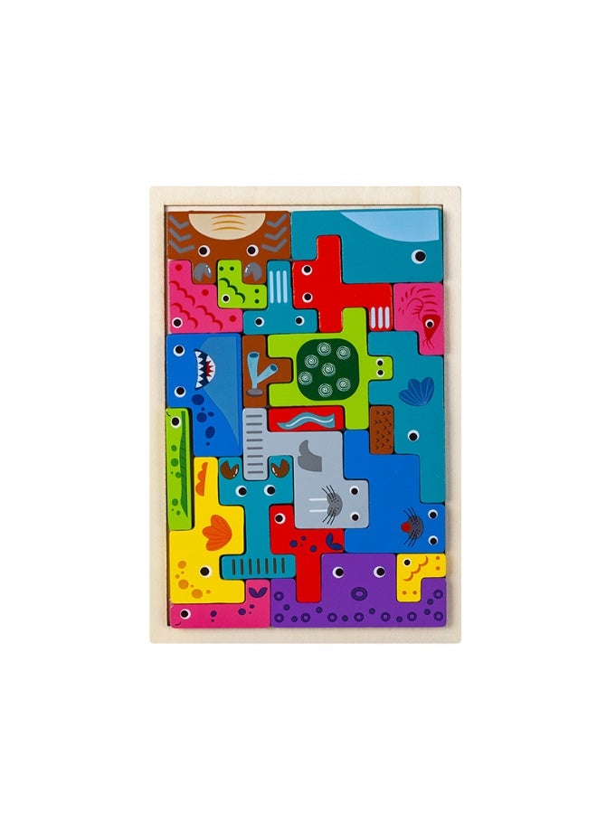 Wooden Early Education Building Blocks Puzzle - Tetris Educational Toy