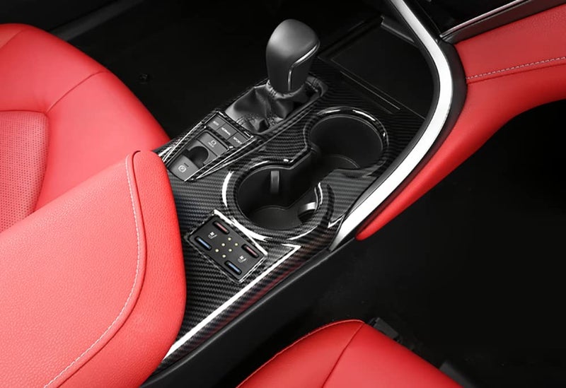 Kadore Front Cup Holder Center Console Knob Cover Trim for Toyota Camry XSE XLE 2018-2022 2023 2024 Carbon Fiber Style LHD 1pc (with Seat Heater Location) - Image 2