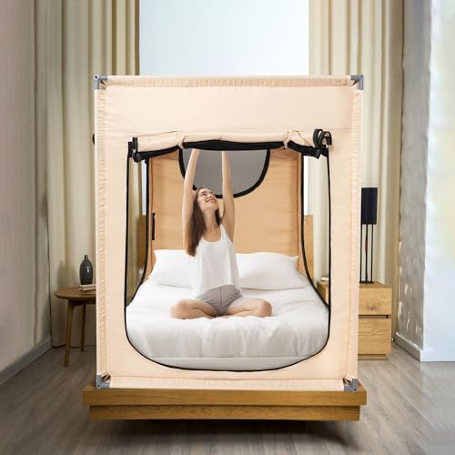 ANC POP Twin Bed Canopy Portable Blackout Bed Tent Privacy Tent for Adult Indoor Sleeping with 3 Doors, Storage Bag, Khaki - Image 4