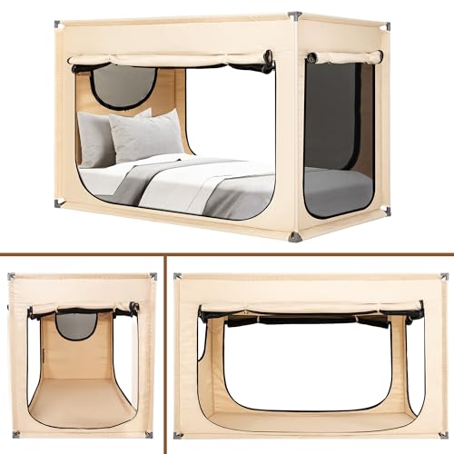 ANC POP Twin Bed Canopy Portable Blackout Bed Tent Privacy Tent for Adult Indoor Sleeping with 3 Doors, Storage Bag, Khaki - Image 3