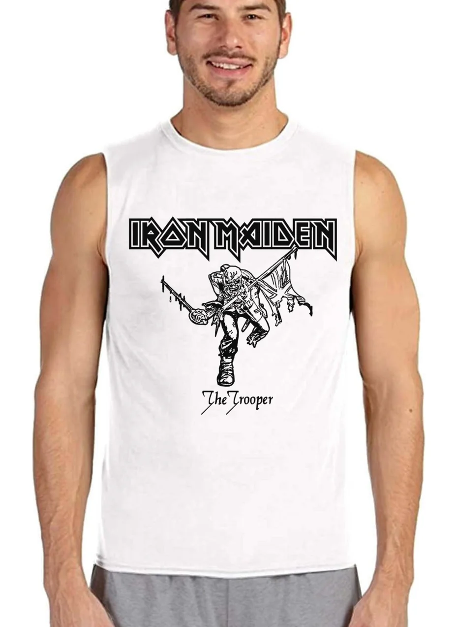 Rock&Roll Iron Maiden White Cut Sleeve Men's T-Shirt