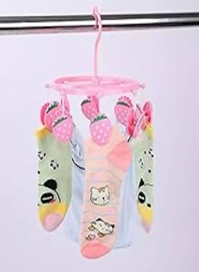 Organize Laundry Easily: Pink 8-Clip Hanger for Underwear, Bras, etc. 