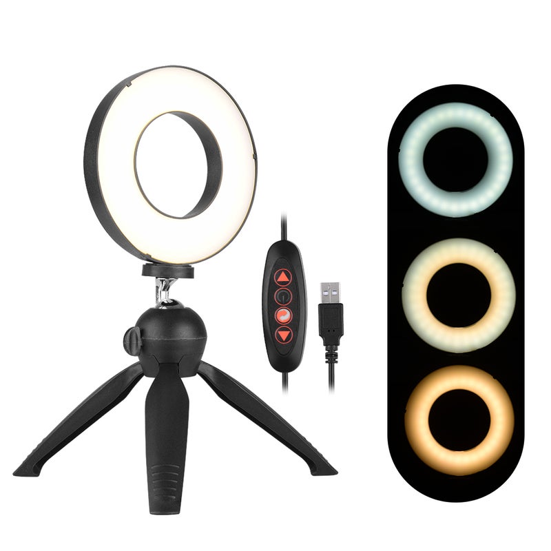 docooler 4.6" 3 Lighting Modes Dimmable Mini LED Ring Light Kit Black/White - Image 3