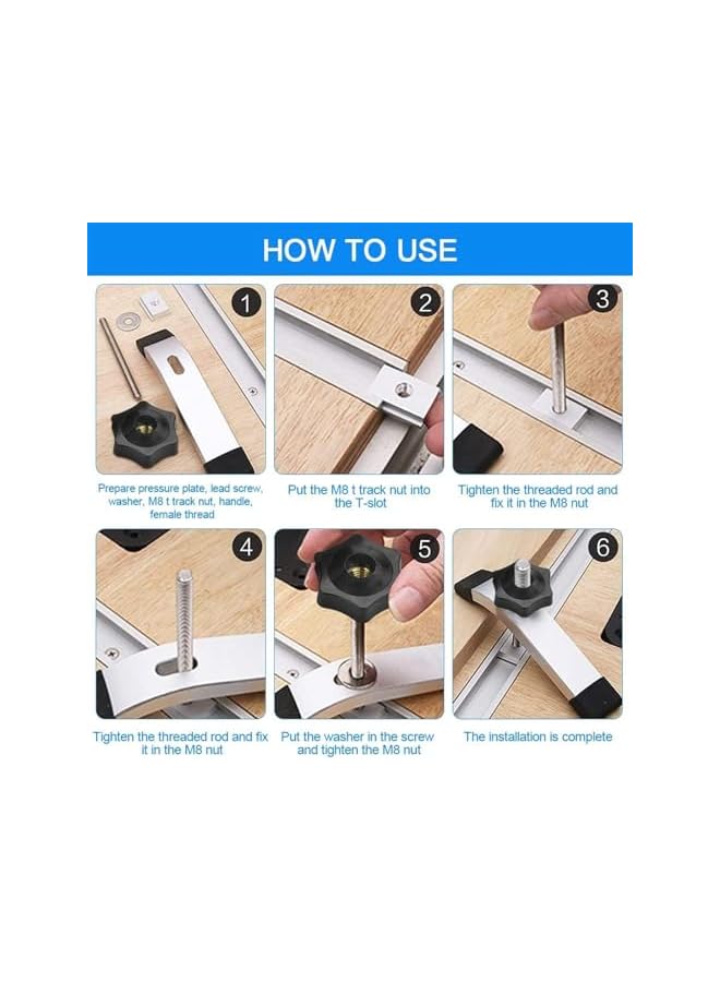 promass 18PCS T-Track Sliding Nut M8 T-Slot Bolts Aluminum Alloy Slot Fastener Set with Stainless Steel T-Slot Nut and Plastic T-Track Bolts Knobs for Woodworking Tool Workbenches Jigs and Fixt - Image 4