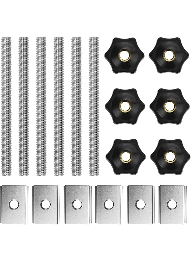promass 18PCS T-Track Sliding Nut M8 T-Slot Bolts Aluminum Alloy Slot Fastener Set with Stainless Steel T-Slot Nut and Plastic T-Track Bolts Knobs for Woodworking Tool Workbenches Jigs and Fixt - Image 1