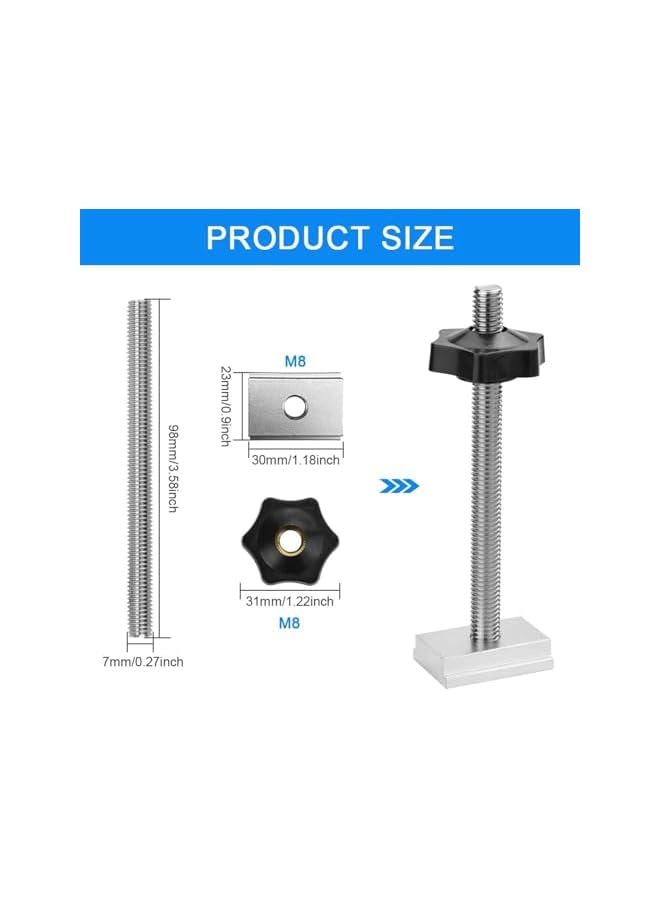 promass 18PCS T-Track Sliding Nut M8 T-Slot Bolts Aluminum Alloy Slot Fastener Set with Stainless Steel T-Slot Nut and Plastic T-Track Bolts Knobs for Woodworking Tool Workbenches Jigs and Fixt - Image 2