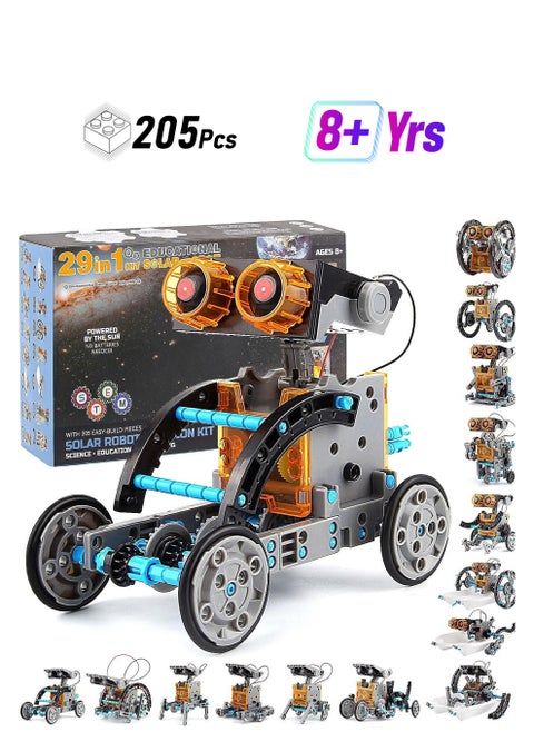 Grey 29-in-1 Solar Robot Kit - 190-Piece STEM Building Science Experiment Set, DIY Solar Powered Engineering Toy for Kids Ages 8 and Up