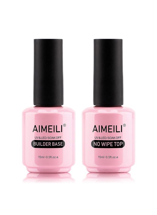 AIMEILI Soak Off Hema-Free Gel Nail Polish Cruelty Free Vegan Builder Base and No Wipe Top Set - 2 x 15ml - Image 1