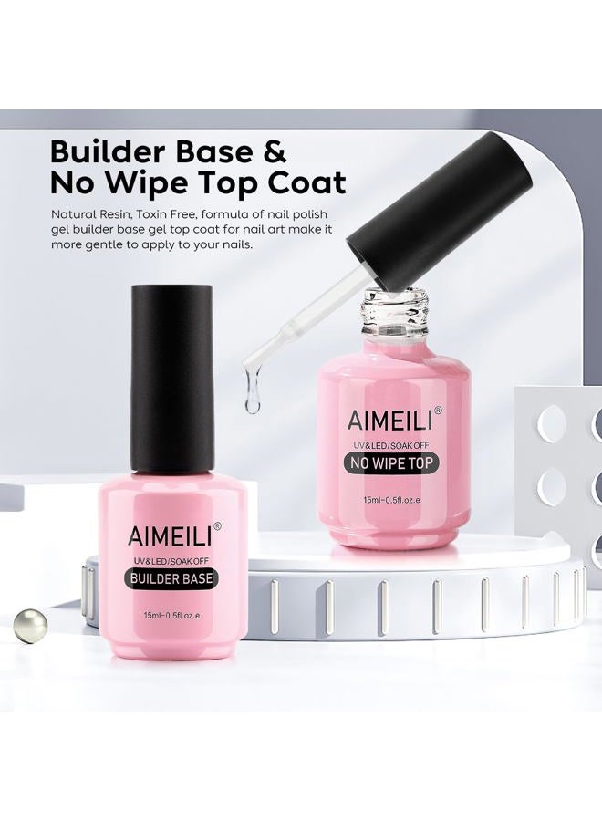 AIMEILI Soak Off Hema-Free Gel Nail Polish Cruelty Free Vegan Builder Base and No Wipe Top Set - 2 x 15ml - Image 4