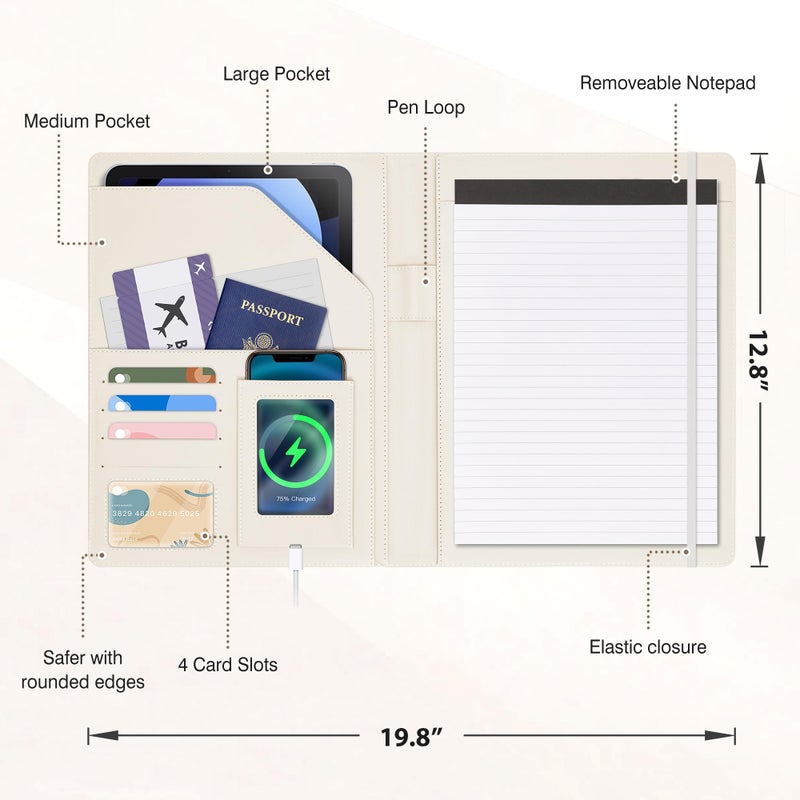 Ospelelf Foldable Clipboard Padfolio with Notepad 8.5 x 11, Faux Leather Business Clipboard Folio for Women Portfolio Organizer, Beige - Image 5