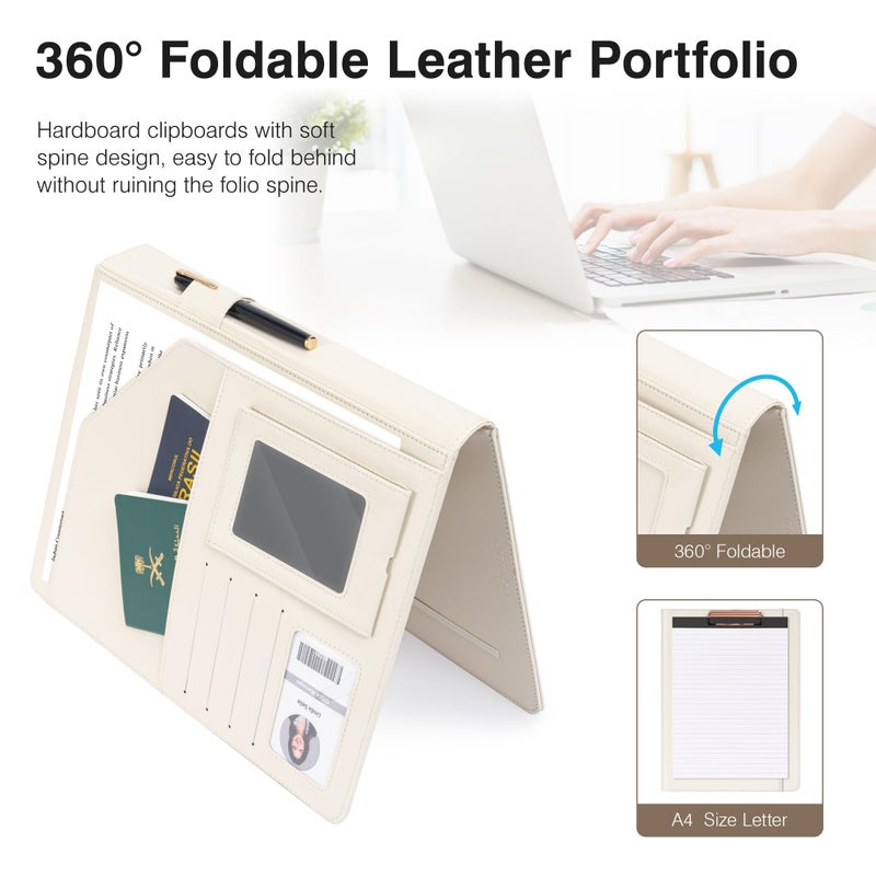 Ospelelf Foldable Clipboard Padfolio with Notepad 8.5 x 11, Faux Leather Business Clipboard Folio for Women Portfolio Organizer, Beige - Image 4