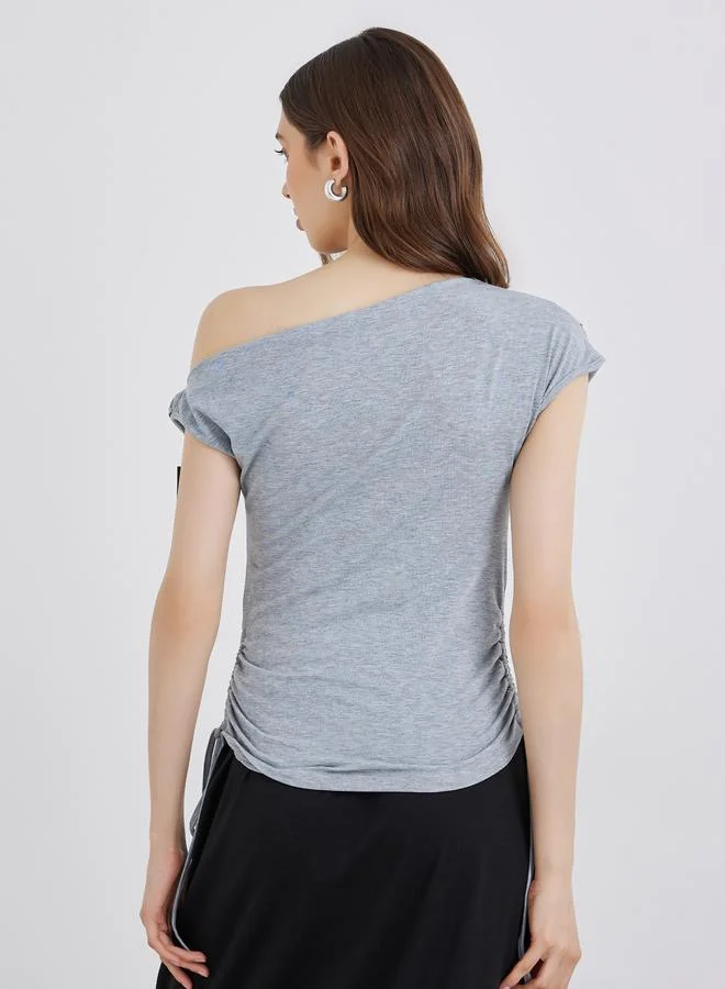 Take Two Take Two Asymmetric Neck Side Ruched Detail Top