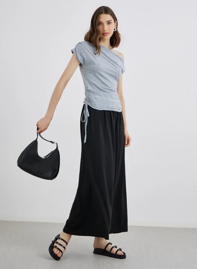 Take Two Asymmetric Neck Side Ruched Detail Top