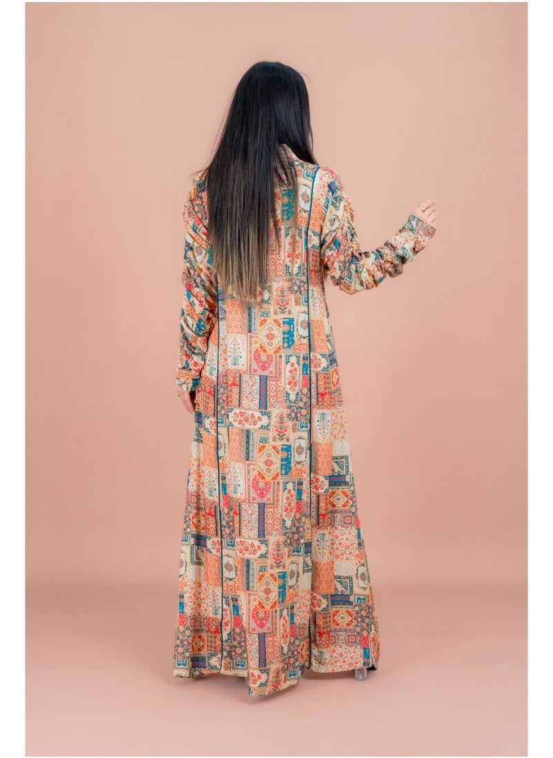 IKKXA Pattern Printed Modern Jalabiya IK079 Beige  - Image 4