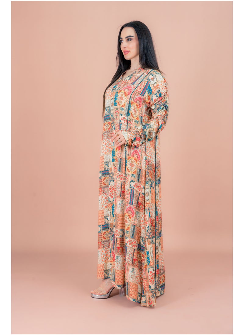IKKXA Pattern Printed Modern Jalabiya IK079 Beige  - Image 3