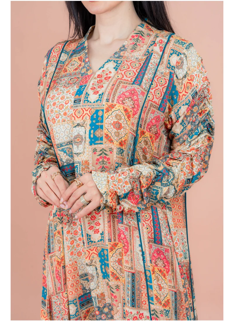 IKKXA Pattern Printed Modern Jalabiya IK079 Beige