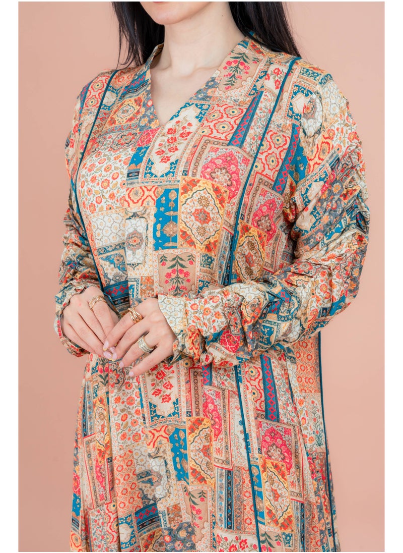 IKKXA Pattern Printed Modern Jalabiya IK079 Beige  - Image 2