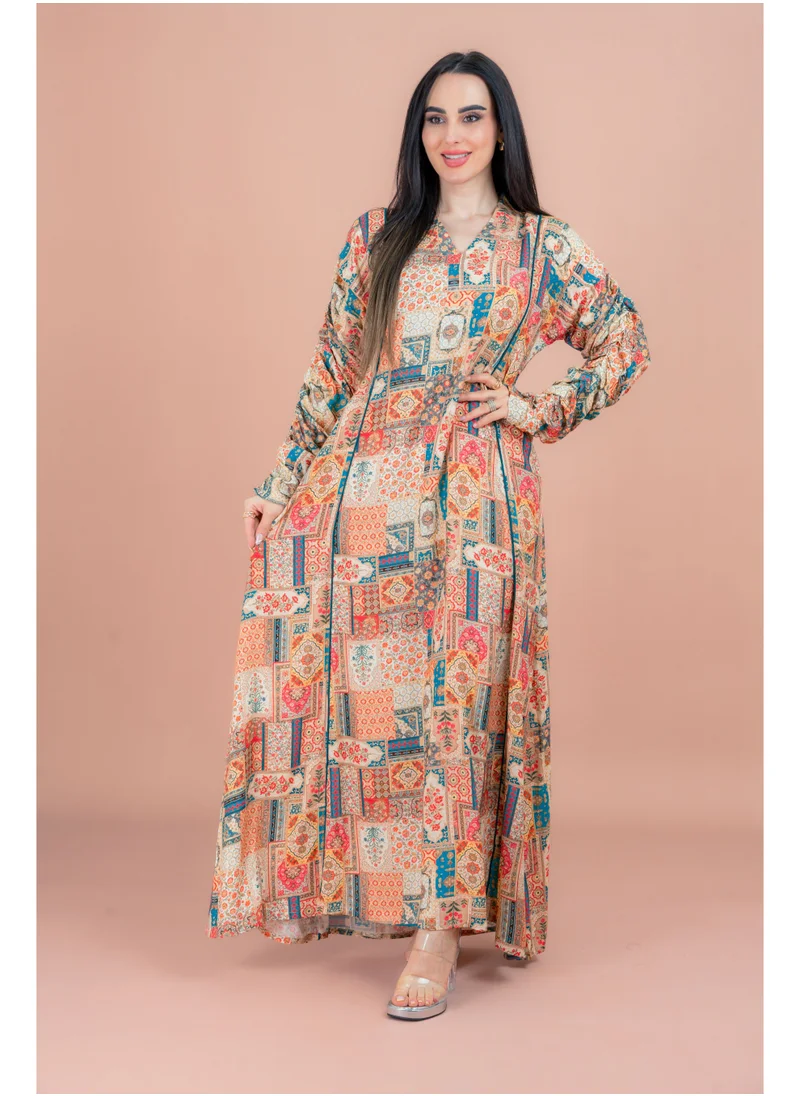 IKKXA Pattern Printed Modern Jalabiya IK079 Beige