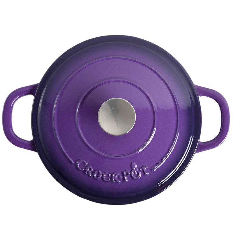 Crock-Pot طاجن كروك-بوت أرتيزان سعة 5 لترات من الحديد الزهر المينا - بنفسجي لافندر، أواني طهي متينة للاستخدام الثقيل للطهي البطيء، الشواء، الخبز مع غطاء - Image 2