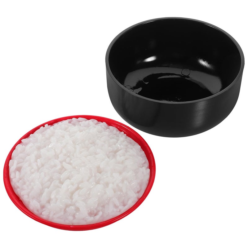 Realistic Artificial Steamed Rice In Black Bowl Kitchen Display Decor Photography Prop - Image 2