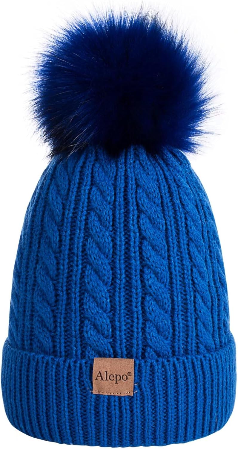 Alepo Kids Winter Beanie Hat, Children's Warm Fleece Lined Knit Thick Ski Cap with Pom Pom for Boys Girls - Image 1