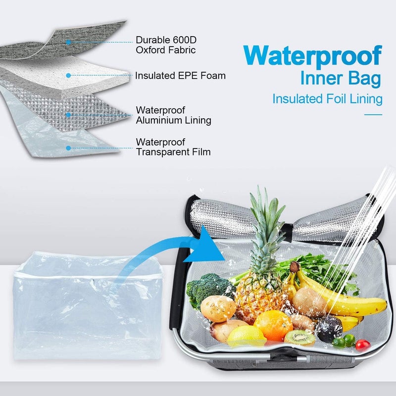 LIQING 35L Large Picnic Basket 2 Layers of Internal Pockets Leak-Proof and Insulated ，Folding with Internal Support for enhansed Stability, Wedding Gifts for Couple(Grey) - Image 5