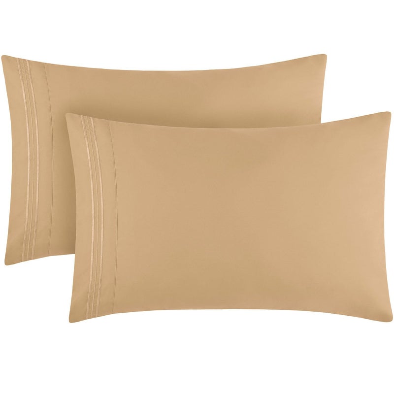 Mellanni Pillow Cases  Luxury Extra Soft Cooling Pillow Covers  2 PC Iconic Collection Pillowcases  Envelope Closure King 20 x 40 Beige - Image 1