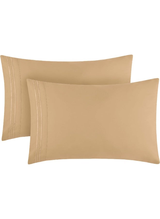 Mellanni Pillow Cases  Luxury Extra Soft Cooling Pillow Covers  2 PC Iconic Collection Pillowcases  Envelope Closure King 20 x 40 Beige - Image 2