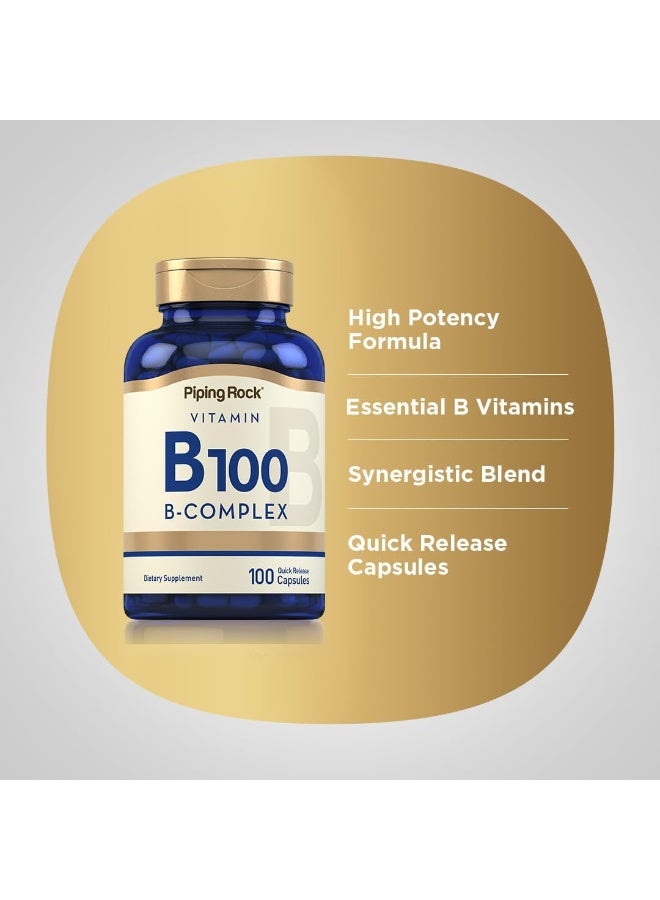 Piping Rock Vitamin B-100 Complex | 100 Capsules | Vitamins B12, B1, B2, B6 | Non-GMO, Gluten Free Supplement - Image 3