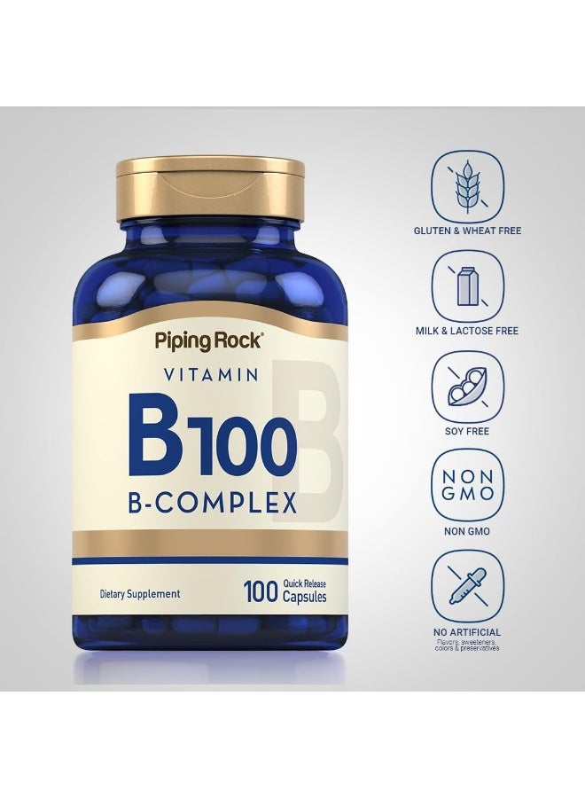 Piping Rock Vitamin B-100 Complex | 100 Capsules | Vitamins B12, B1, B2, B6 | Non-GMO, Gluten Free Supplement - Image 4