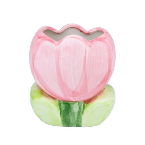 lyvantha Pink Pencil Holder,Ceramic Tulip Pen Holder, Multi-Purpose Makeup Brush, Aesthetic Office Vanity Kitchen Desktop Decor,Perfect Birthday Christmas Gift for Women Girls - Image 1