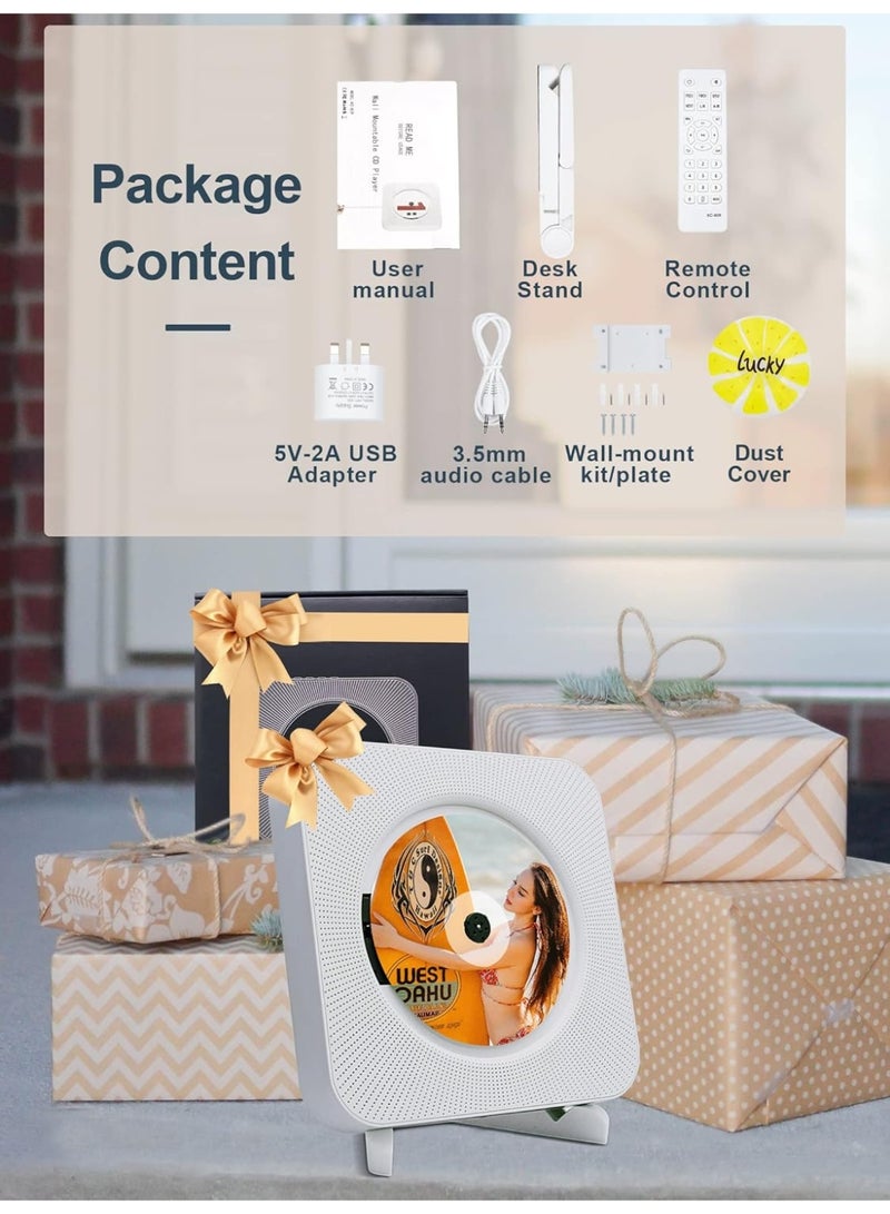 Portable Wall Mounted CD Player with Bluetooth, Homlab Mountable CD Music Player Built-in HiFi Speakers, Home Audio Boombox with Remote Control, FM Radio, LCD Display, Headphone Jack AUX USB TF Input - Image 2