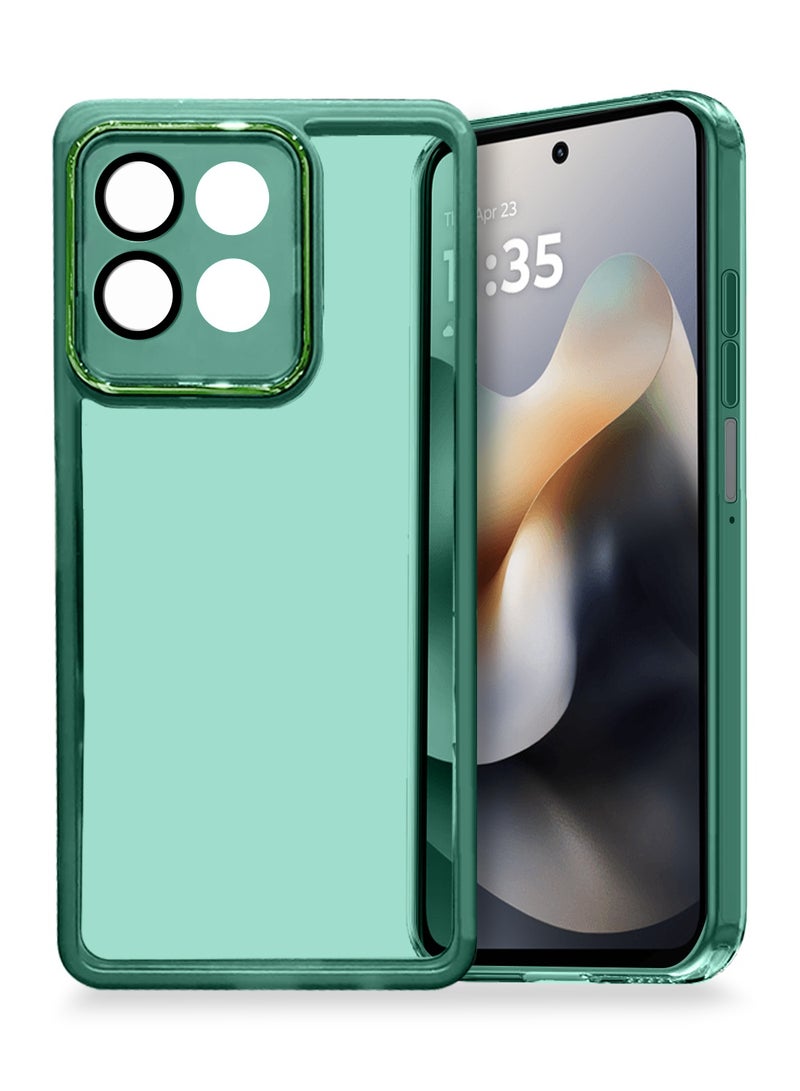 Wtech Motorola Moto G56 5G 2025 Soft Transparent TPU Camera Protection Silicone Ultra Thin Phone Stylish Electroplated Camera Border Back Case Cover - Dark Green - Image 1