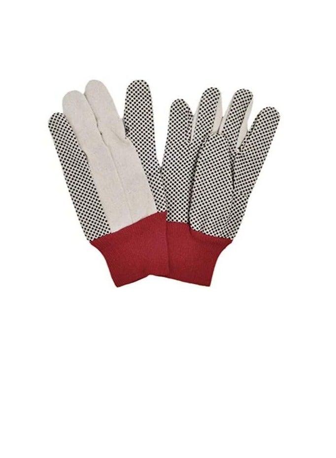 Drill Doted Cotton Gloves Knitted Glove Safety Dotted Grip Free Size 8OZ (12 Pair) - Image 1