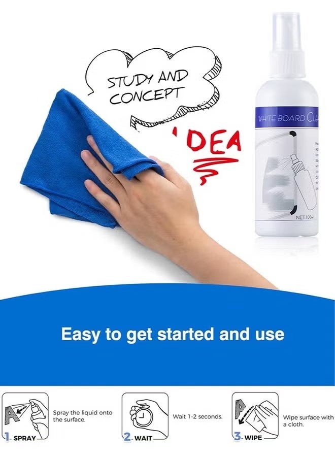 Opula 100ml Whiteboard Cleaner White Board Cleaning Spray Low Odor Dry Erase Board Cleaner with Cloth, Removes Stubborn Marks - Image 3