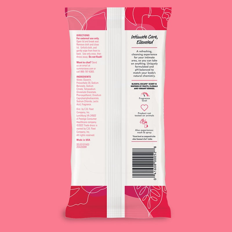 Summer's Eve Blissful Escape Feminine Wipes, Gentle pH-Balanced Formula Helps Control Vaginal Odor, Resealable Pack, 32 Wipes, Pack of 4 - Image 3
