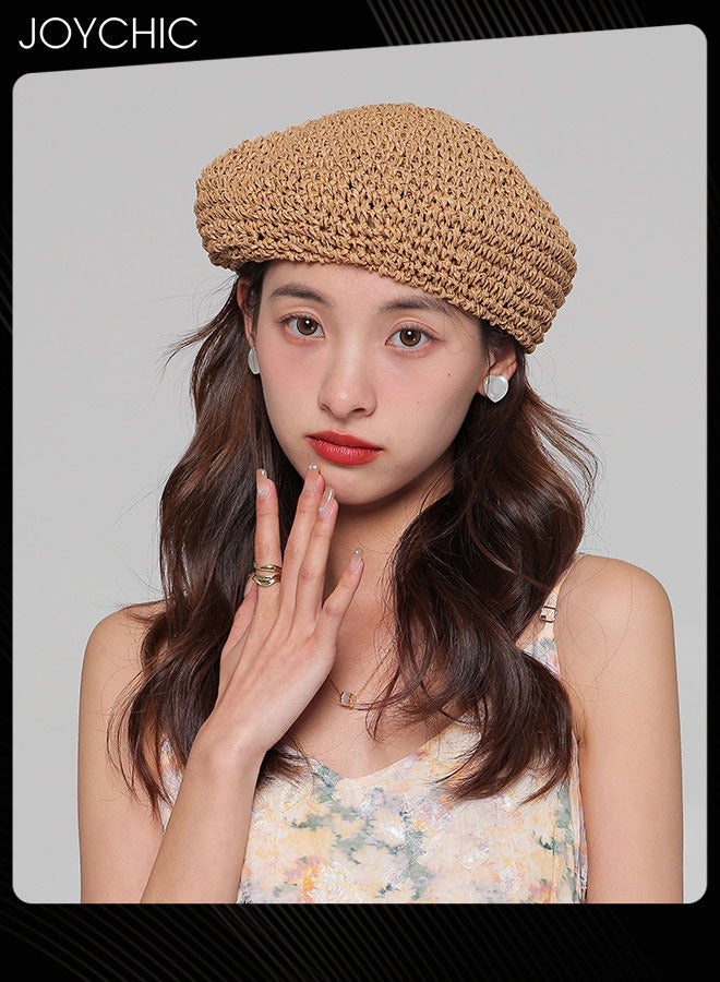Joychic بريه قش فرنسي ريترو قبعة فنان أدبي للنساء قبعة قش قابلة للتنفس لجميع الفصول - Image 1